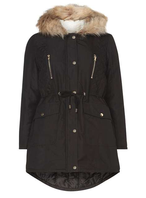 Petite Black Quilted Parka